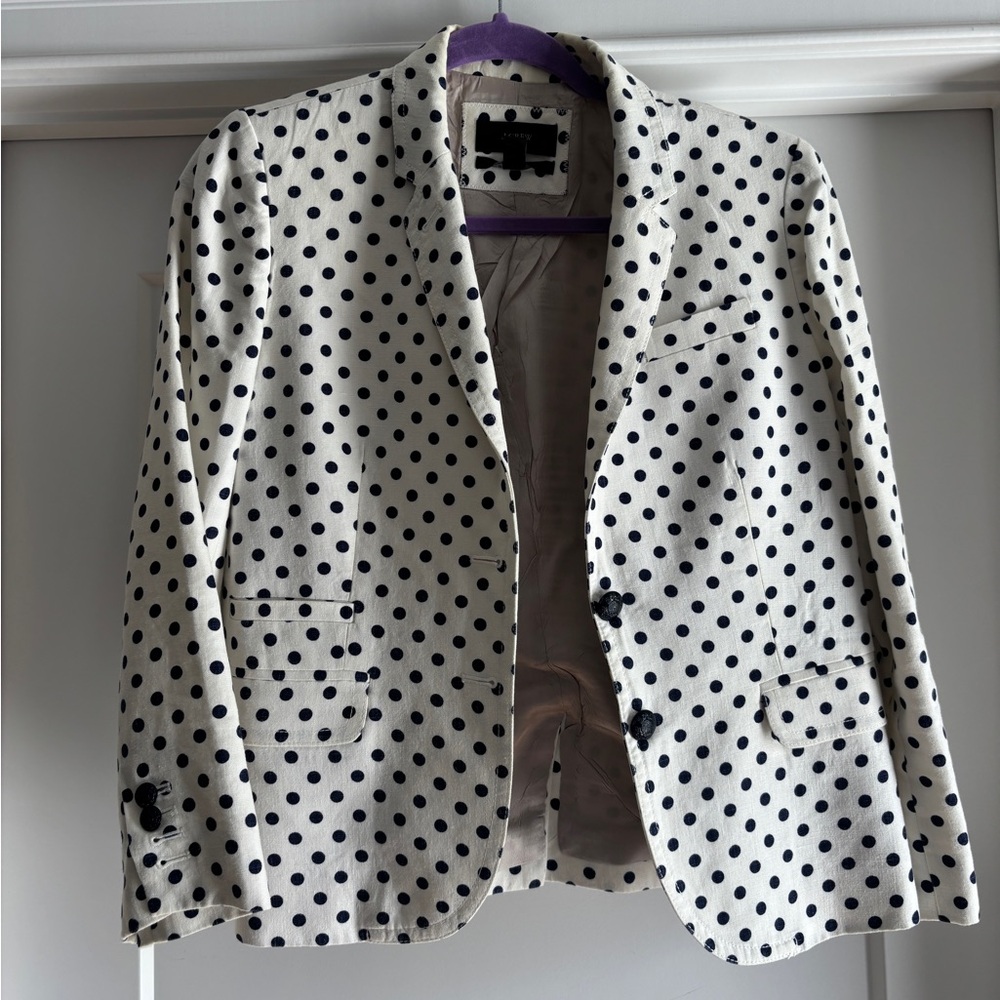 J. Crew Navy and White Polka Dot Blazer